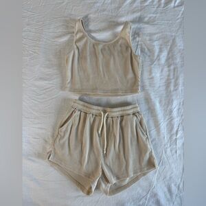 Amazon Beige Ribbed Tank and Shorts Set